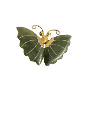 Vintage Jade and Gold Tone Butterfly Brooch